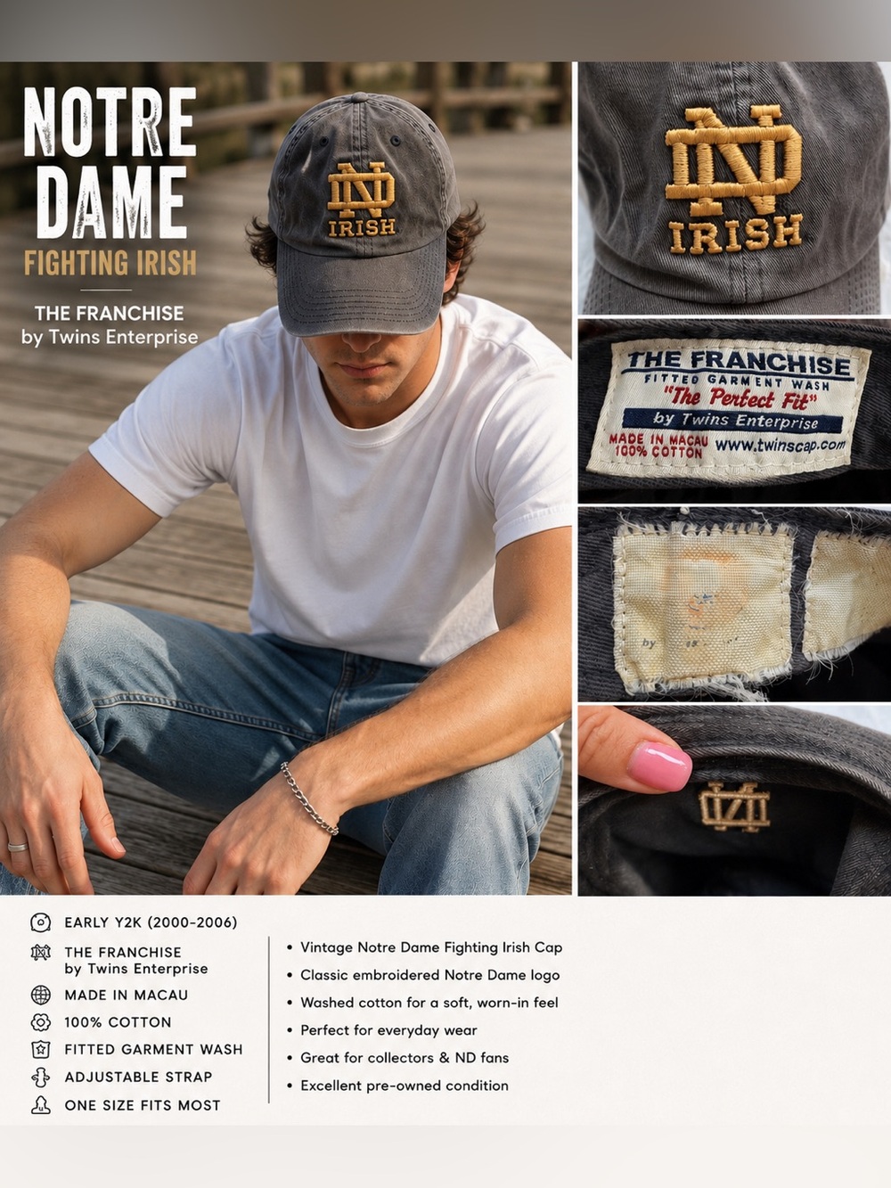 Vintage Y2K Notre Dame Fighting IrishThe Franchise Twins Enterprise Dad Hat